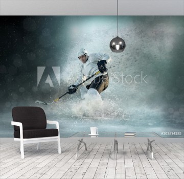 Picture of Caucassian ice hockey Players in dynamic action 